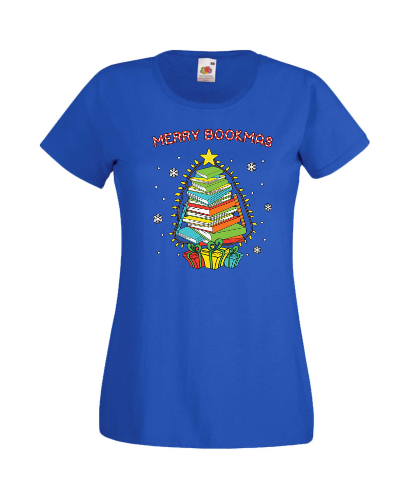 Дамска Коледна Тениска Подарък За Коледа Нова Година Merry Bookmas Books Christmas Tree Дамска Коледна Тениска Подарък За Коледа Нова Година Merry Bookmas Books Christmas Tree