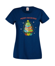 Дамска Коледна Тениска Подарък За Коледа Нова Година Merry Bookmas Books Christmas Tree