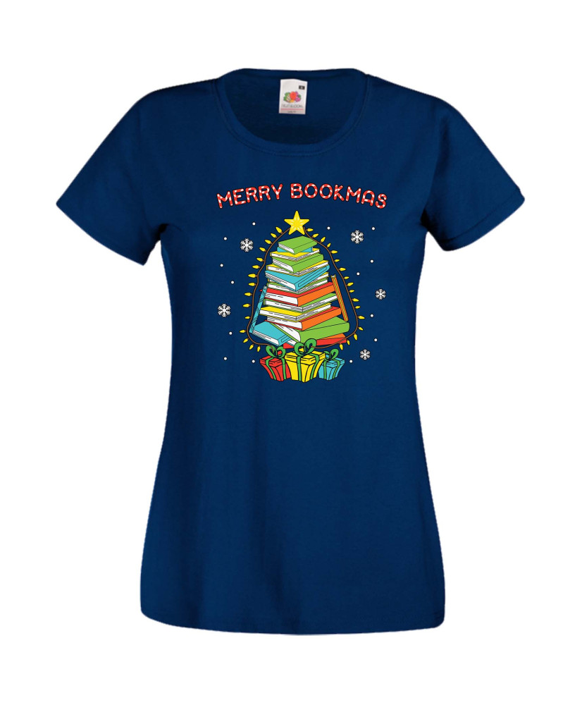 Дамска Коледна Тениска Подарък За Коледа Нова Година Merry Bookmas Books Christmas Tree Дамска Коледна Тениска Подарък За Коледа Нова Година Merry Bookmas Books Christmas Tree
