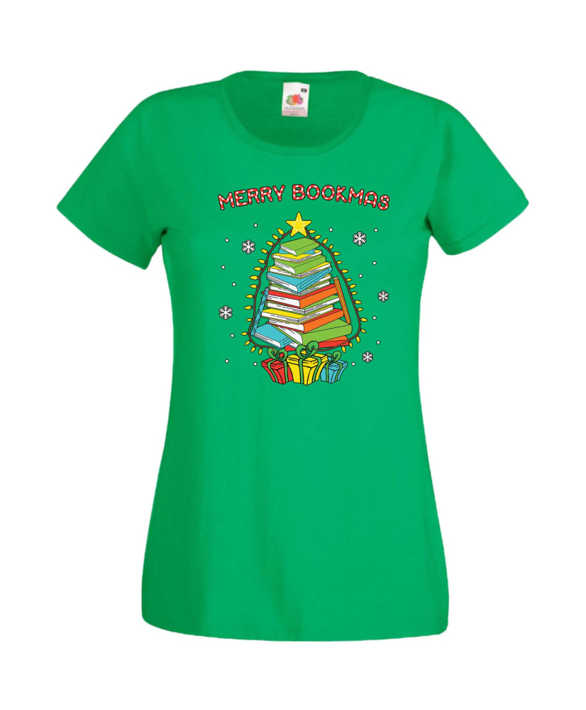 Дамска Коледна Тениска Подарък За Коледа Нова Година Merry Bookmas Books Christmas Tree Дамска Коледна Тениска Подарък За Коледа Нова Година Merry Bookmas Books Christmas Tree