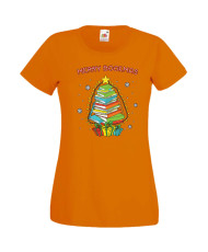 Дамска Коледна Тениска Подарък За Коледа Нова Година Merry Bookmas Books Christmas Tree