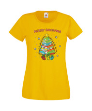 Дамска Коледна Тениска Подарък За Коледа Нова Година Merry Bookmas Books Christmas Tree