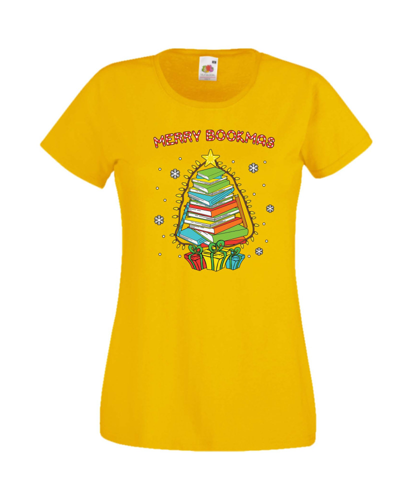 Дамска Коледна Тениска Подарък За Коледа Нова Година Merry Bookmas Books Christmas Tree Дамска Коледна Тениска Подарък За Коледа Нова Година Merry Bookmas Books Christmas Tree