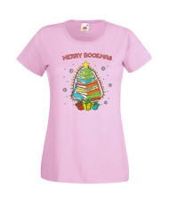 Дамска Коледна Тениска Подарък За Коледа Нова Година Merry Bookmas Books Christmas Tree