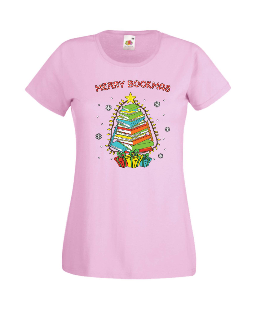 Дамска Коледна Тениска Подарък За Коледа Нова Година Merry Bookmas Books Christmas Tree Дамска Коледна Тениска Подарък За Коледа Нова Година Merry Bookmas Books Christmas Tree