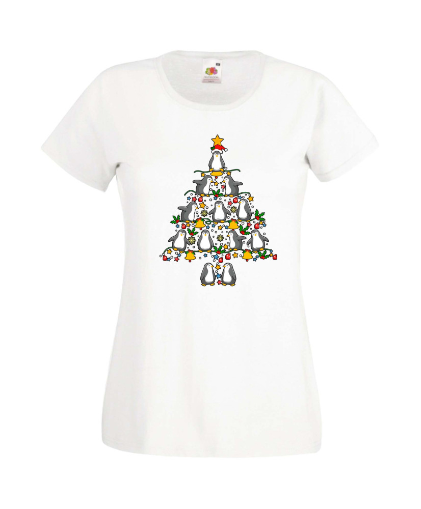 Дамска Коледна Тениска Подарък За Коледа Нова Година Penguin Christmas Tree Lights Дамска Коледна Тениска Подарък За Коледа Нова Година Penguin Christmas Tree Lights