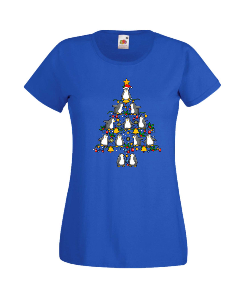 Дамска Коледна Тениска Подарък За Коледа Нова Година Penguin Christmas Tree Lights Дамска Коледна Тениска Подарък За Коледа Нова Година Penguin Christmas Tree Lights