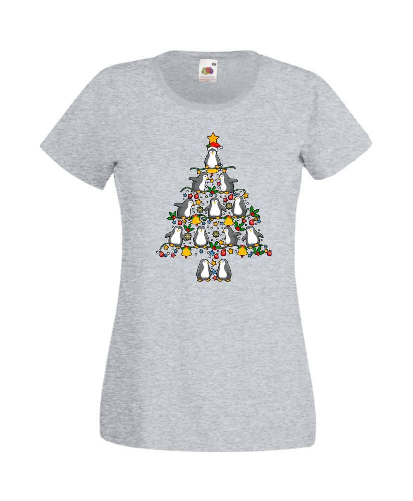 Дамска Коледна Тениска Подарък За Коледа Нова Година Penguin Christmas Tree Lights Дамска Коледна Тениска Подарък За Коледа Нова Година Penguin Christmas Tree Lights