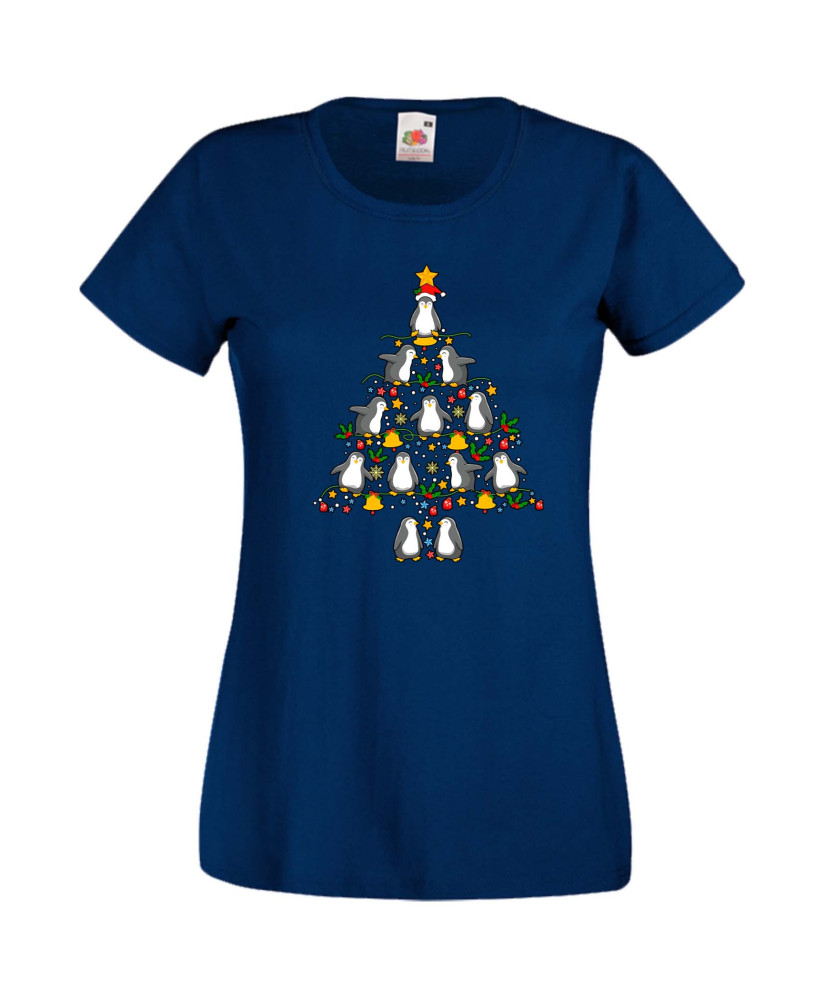 Дамска Коледна Тениска Подарък За Коледа Нова Година Penguin Christmas Tree Lights Дамска Коледна Тениска Подарък За Коледа Нова Година Penguin Christmas Tree Lights