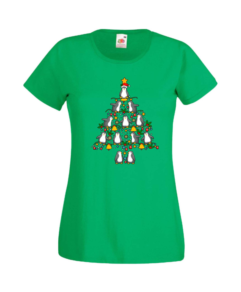 Дамска Коледна Тениска Подарък За Коледа Нова Година Penguin Christmas Tree Lights Дамска Коледна Тениска Подарък За Коледа Нова Година Penguin Christmas Tree Lights