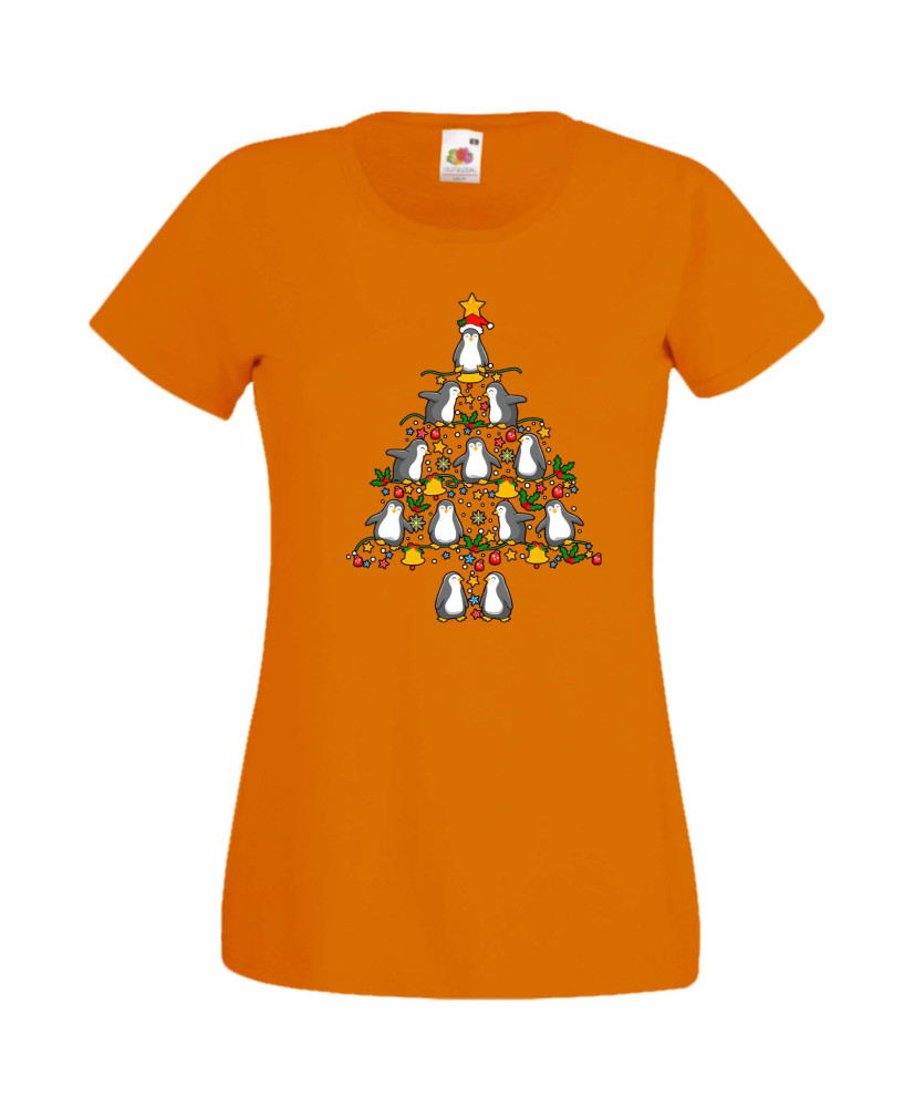 Дамска Коледна Тениска Подарък За Коледа Нова Година Penguin Christmas Tree Lights Дамска Коледна Тениска Подарък За Коледа Нова Година Penguin Christmas Tree Lights