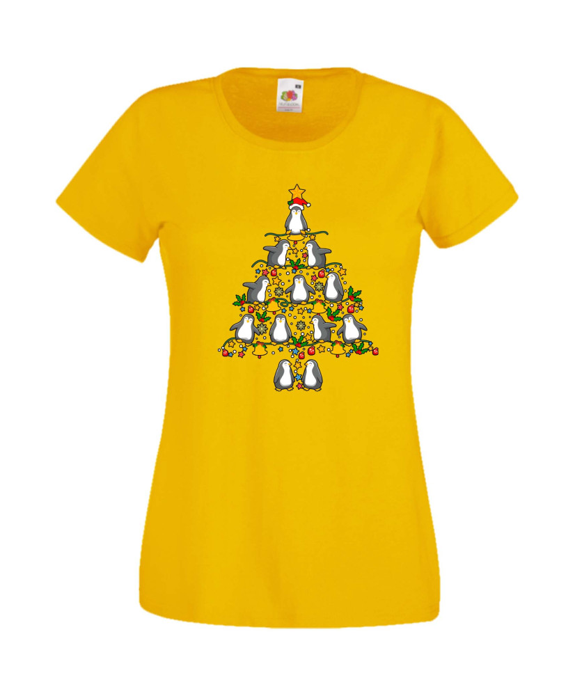 Дамска Коледна Тениска Подарък За Коледа Нова Година Penguin Christmas Tree Lights Дамска Коледна Тениска Подарък За Коледа Нова Година Penguin Christmas Tree Lights