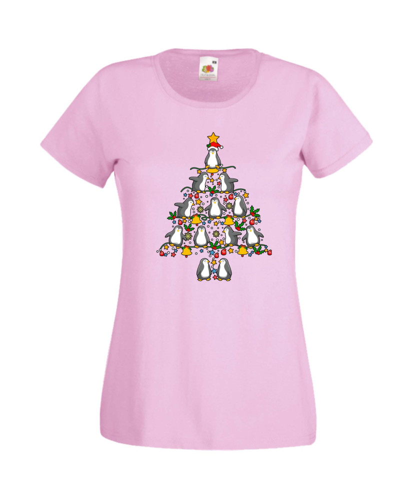 Дамска Коледна Тениска Подарък За Коледа Нова Година Penguin Christmas Tree Lights Дамска Коледна Тениска Подарък За Коледа Нова Година Penguin Christmas Tree Lights