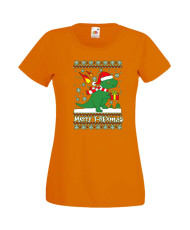 Дамска Коледна Тениска Подарък За Коледа Нова Година T-Rex Christmas