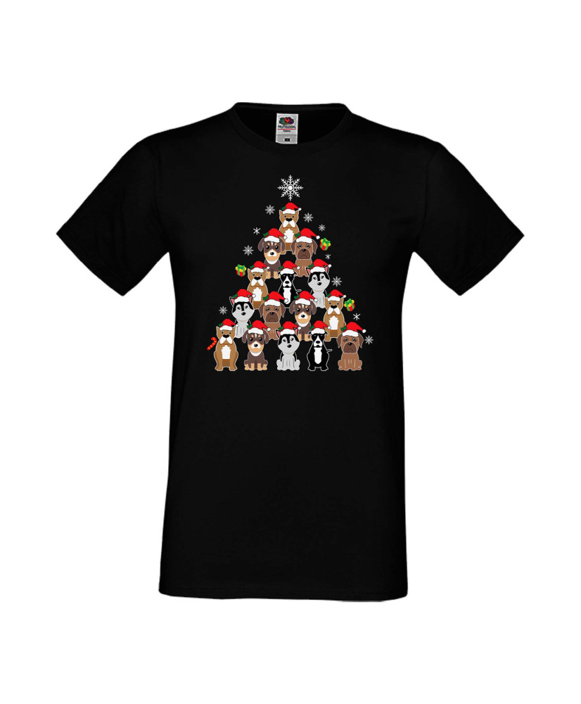 Мъжка Коледна Тениска Подарък За Коледа Нова Година Dogs Christmas Tree Chippoa