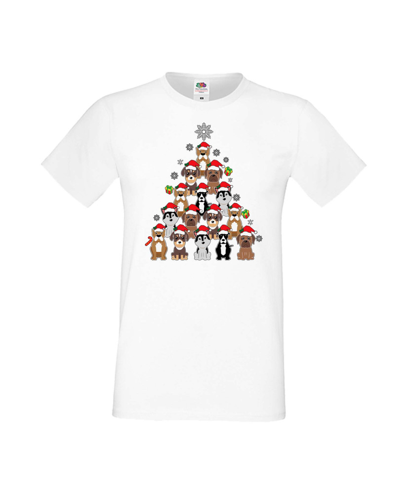 Мъжка Коледна Тениска Подарък За Коледа Нова Година Dogs Christmas Tree Chippoa