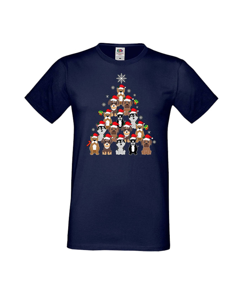 Мъжка Коледна Тениска Подарък За Коледа Нова Година Dogs Christmas Tree Chippoa