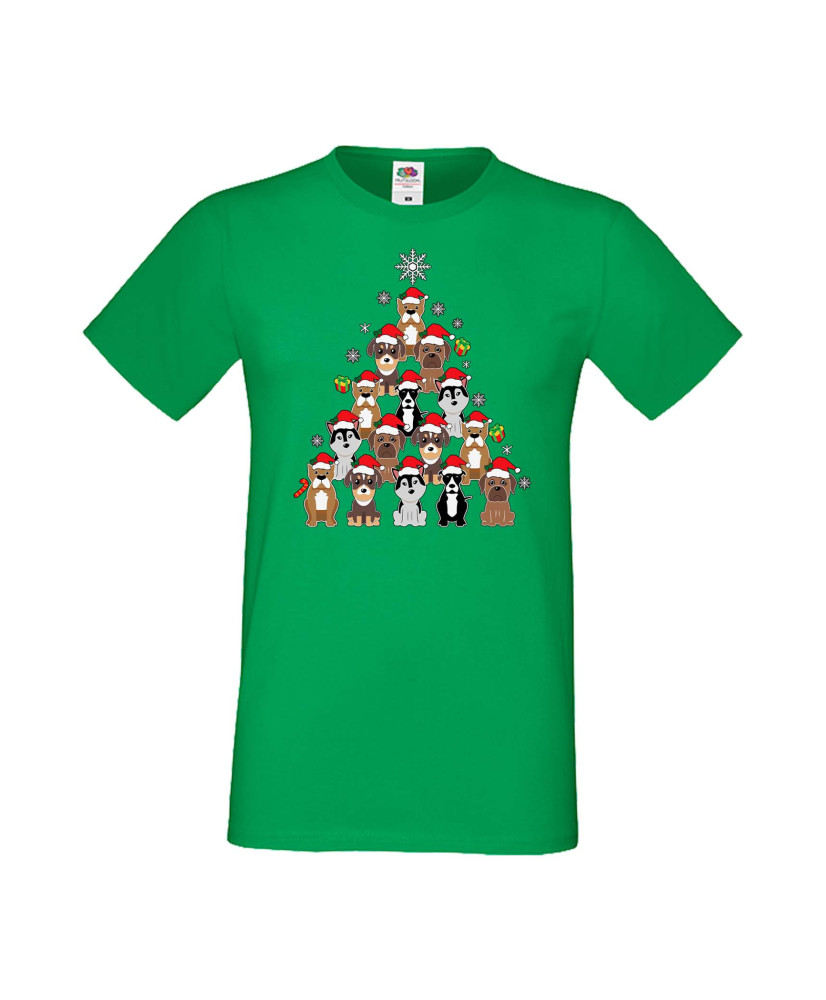 Мъжка Коледна Тениска Подарък За Коледа Нова Година Dogs Christmas Tree Chippoa
