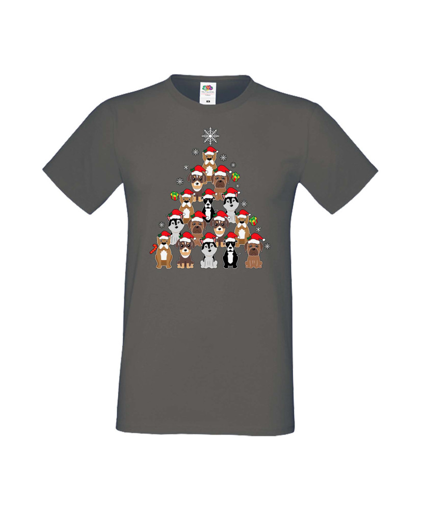 Мъжка Коледна Тениска Подарък За Коледа Нова Година Dogs Christmas Tree Chippoa