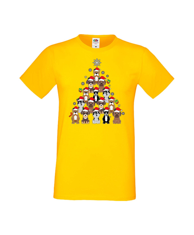 Мъжка Коледна Тениска Подарък За Коледа Нова Година Dogs Christmas Tree Chippoa