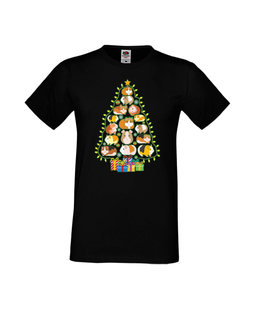 Мъжка Коледна Тениска Подарък За Коледа Нова Година Guinea Pig Christmas Tree Lights Chippoa
