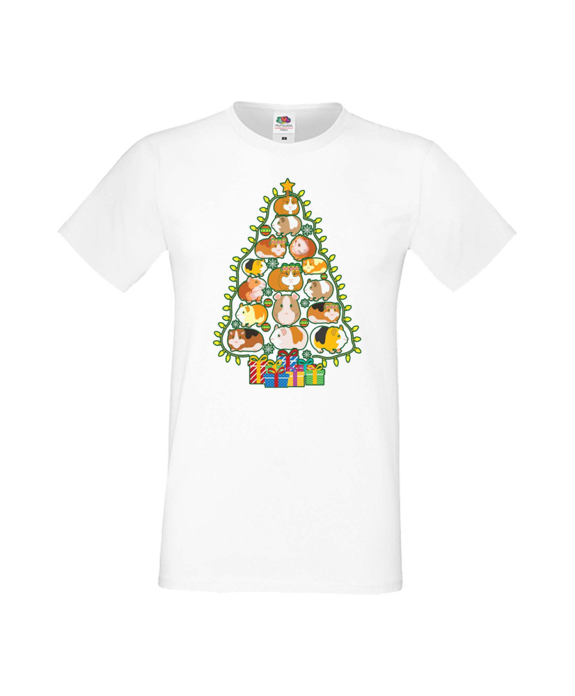 Мъжка Коледна Тениска Подарък За Коледа Нова Година Guinea Pig Christmas Tree Lights Chippoa