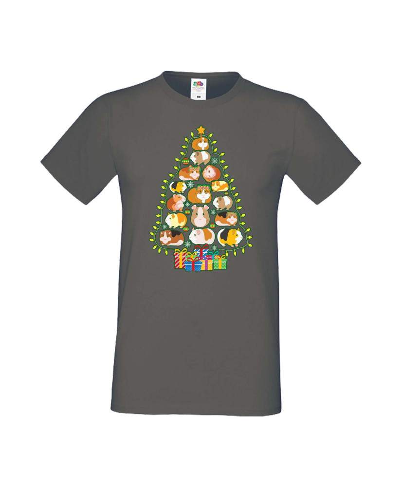 Мъжка Коледна Тениска Подарък За Коледа Нова Година Guinea Pig Christmas Tree Lights Chippoa