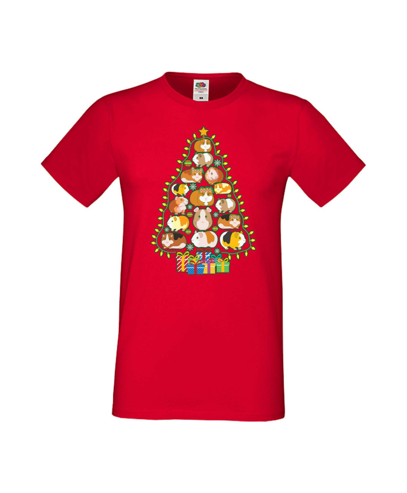 Мъжка Коледна Тениска Подарък За Коледа Нова Година Guinea Pig Christmas Tree Lights Chippoa