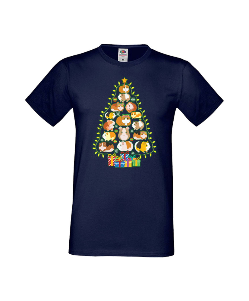 Мъжка Коледна Тениска Подарък За Коледа Нова Година Guinea Pig Christmas Tree Lights Chippoa