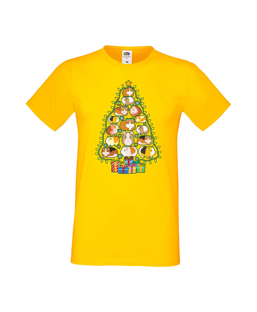 Мъжка Коледна Тениска Подарък За Коледа Нова Година Guinea Pig Christmas Tree Lights Chippoa