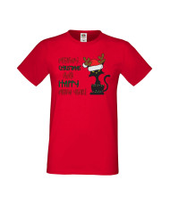 Мъжка Коледна Тениска Подарък За Коледа Нова Година Meowy Christmas And Happy Meow Year