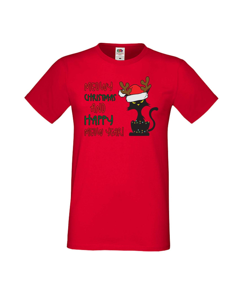 Мъжка Коледна Тениска Подарък За Коледа Нова Година Meowy Christmas And Happy Meow Year