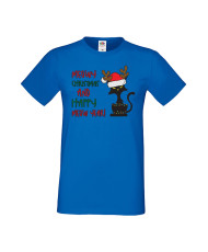 Мъжка Коледна Тениска Подарък За Коледа Нова Година Meowy Christmas And Happy Meow Year