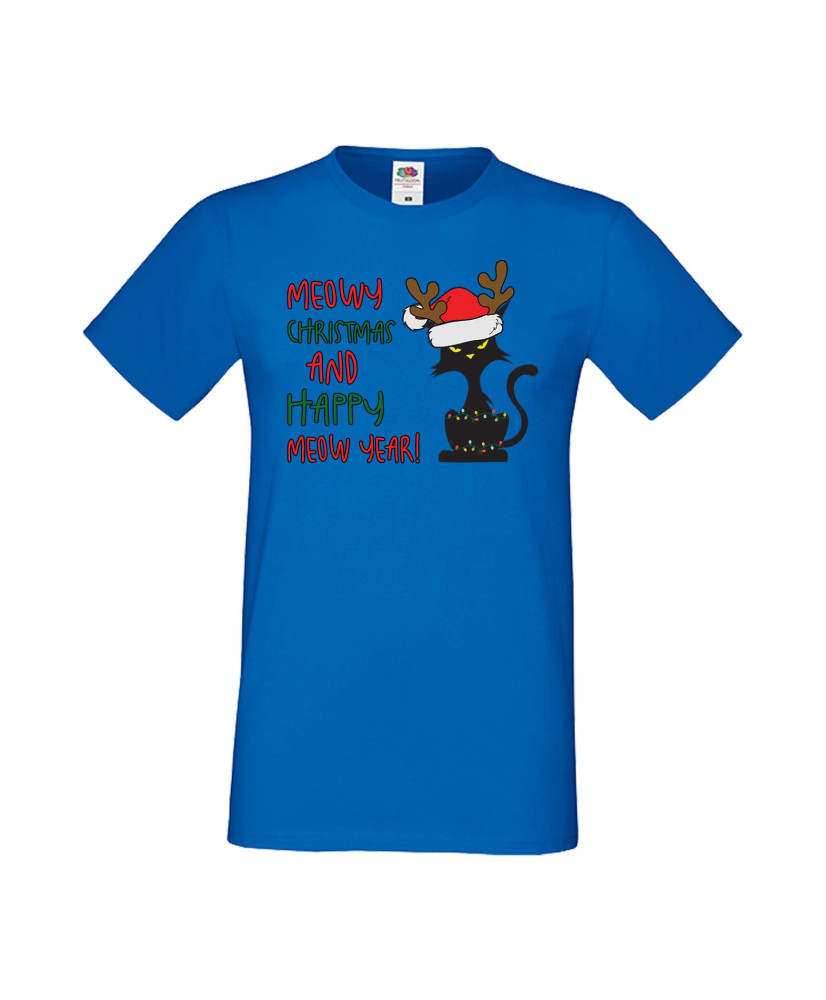 Мъжка Коледна Тениска Подарък За Коледа Нова Година Meowy Christmas And Happy Meow Year