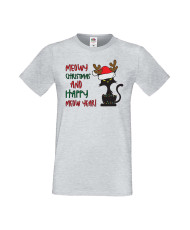 Мъжка Коледна Тениска Подарък За Коледа Нова Година Meowy Christmas And Happy Meow Year