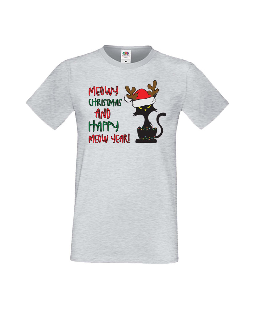 Мъжка Коледна Тениска Подарък За Коледа Нова Година Meowy Christmas And Happy Meow Year