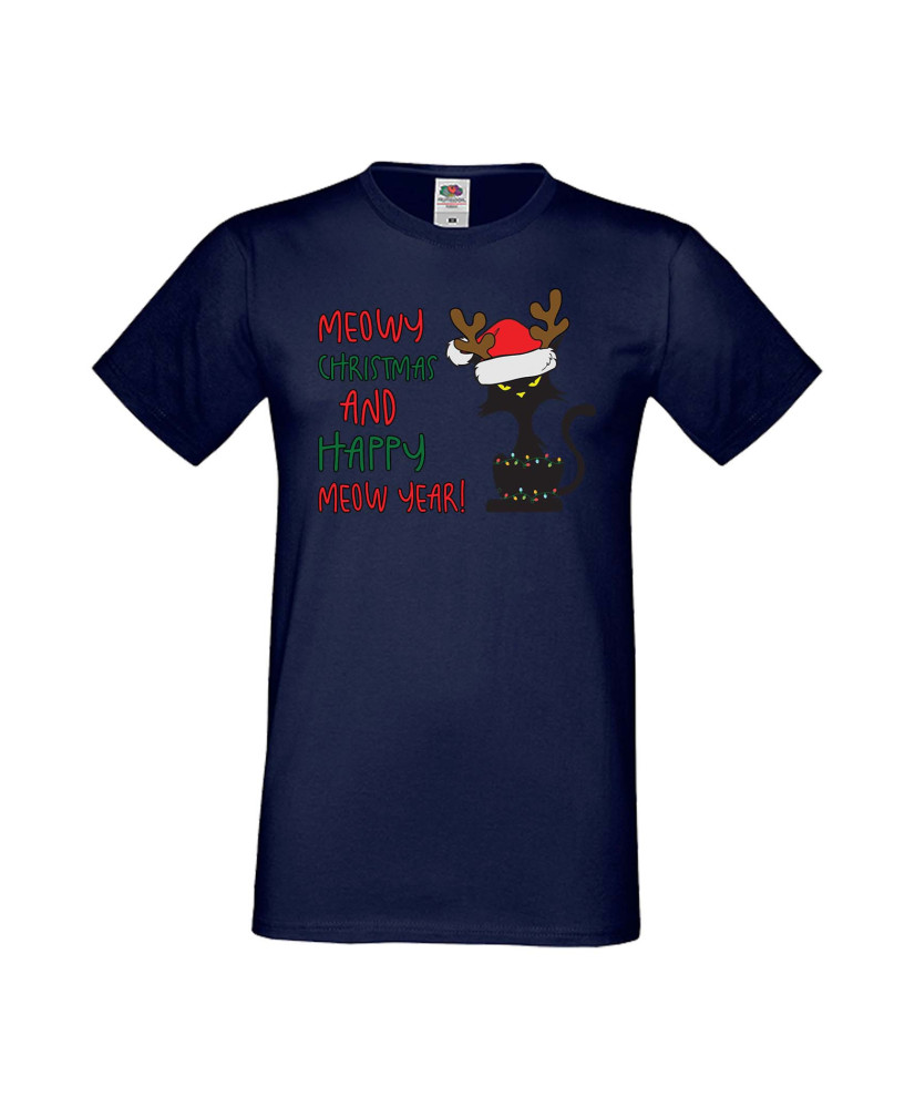Мъжка Коледна Тениска Подарък За Коледа Нова Година Meowy Christmas And Happy Meow Year