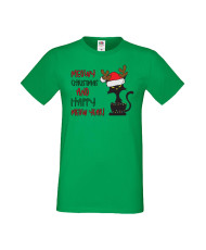 Мъжка Коледна Тениска Подарък За Коледа Нова Година Meowy Christmas And Happy Meow Year