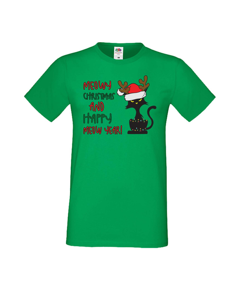 Мъжка Коледна Тениска Подарък За Коледа Нова Година Meowy Christmas And Happy Meow Year