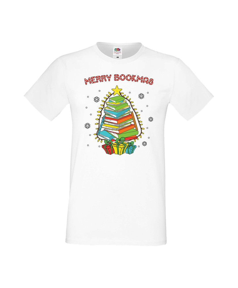 Мъжка Коледна Тениска Подарък За Коледа Нова Година Merry Bookmas Books Christmas Tree