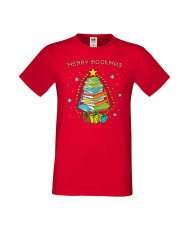 Мъжка Коледна Тениска Подарък За Коледа Нова Година Merry Bookmas Books Christmas Tree