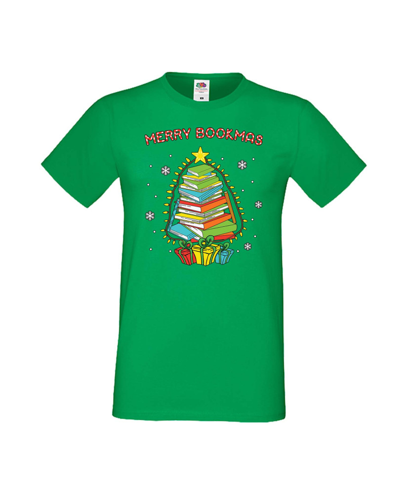Мъжка Коледна Тениска Подарък За Коледа Нова Година Merry Bookmas Books Christmas Tree