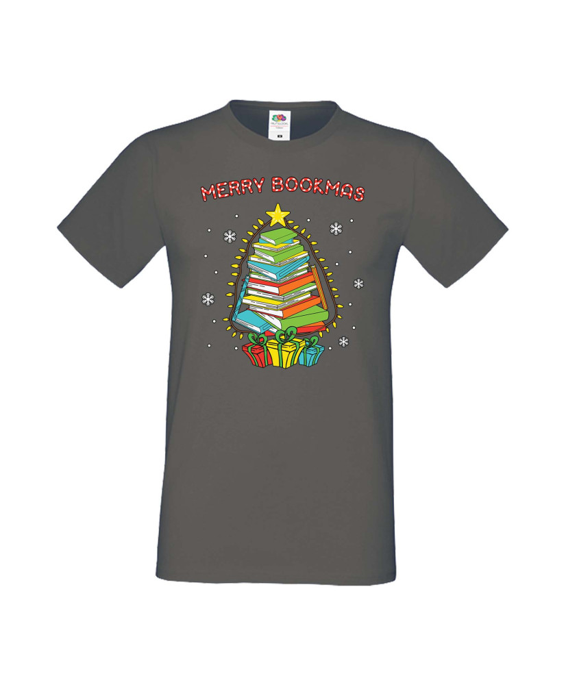 Мъжка Коледна Тениска Подарък За Коледа Нова Година Merry Bookmas Books Christmas Tree