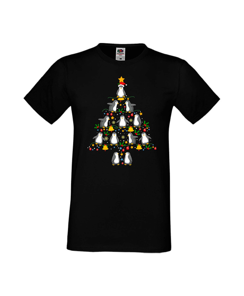 Мъжка Коледна Тениска Подарък За Коледа Нова Година Penguin Christmas Tree Lights
