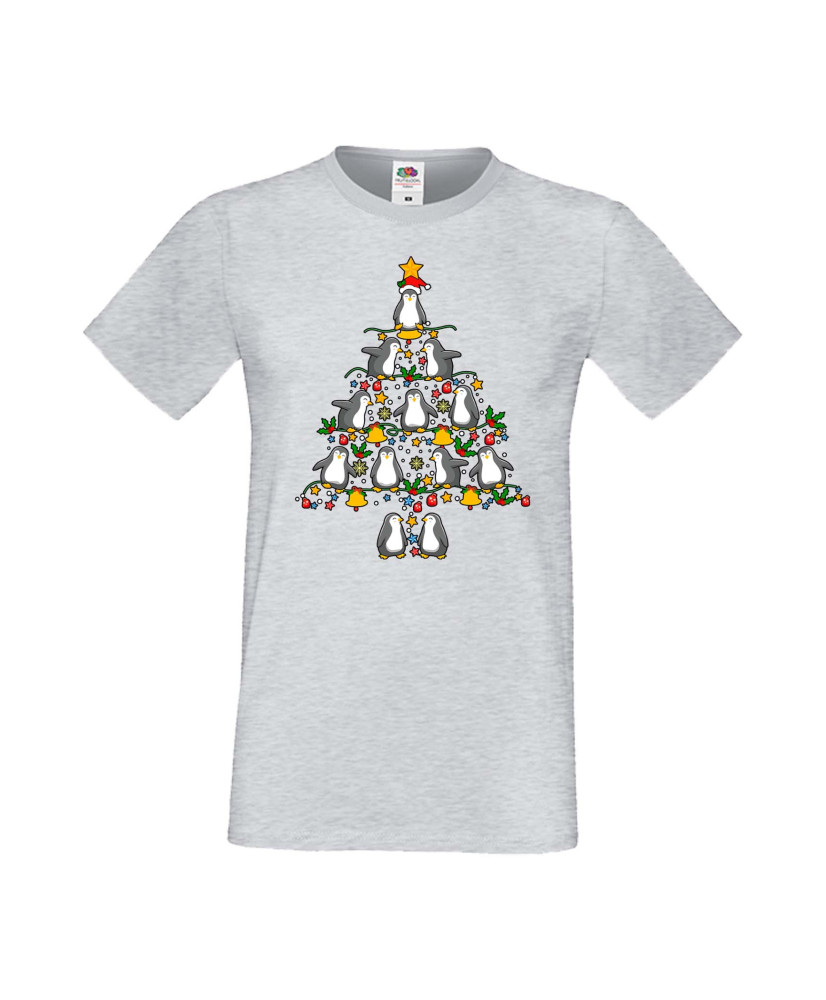Мъжка Коледна Тениска Подарък За Коледа Нова Година Penguin Christmas Tree Lights