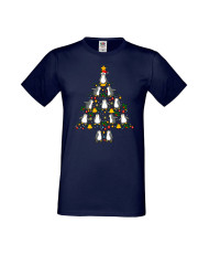 Мъжка Коледна Тениска Подарък За Коледа Нова Година Penguin Christmas Tree Lights