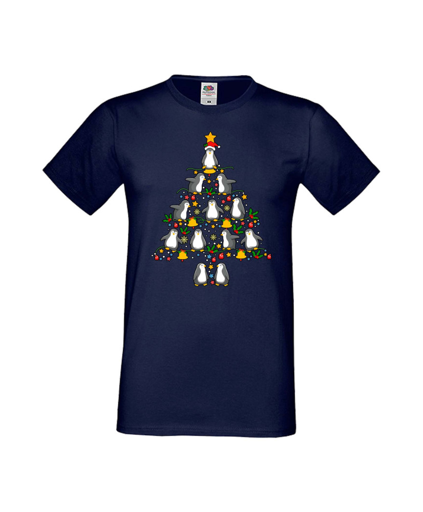 Мъжка Коледна Тениска Подарък За Коледа Нова Година Penguin Christmas Tree Lights