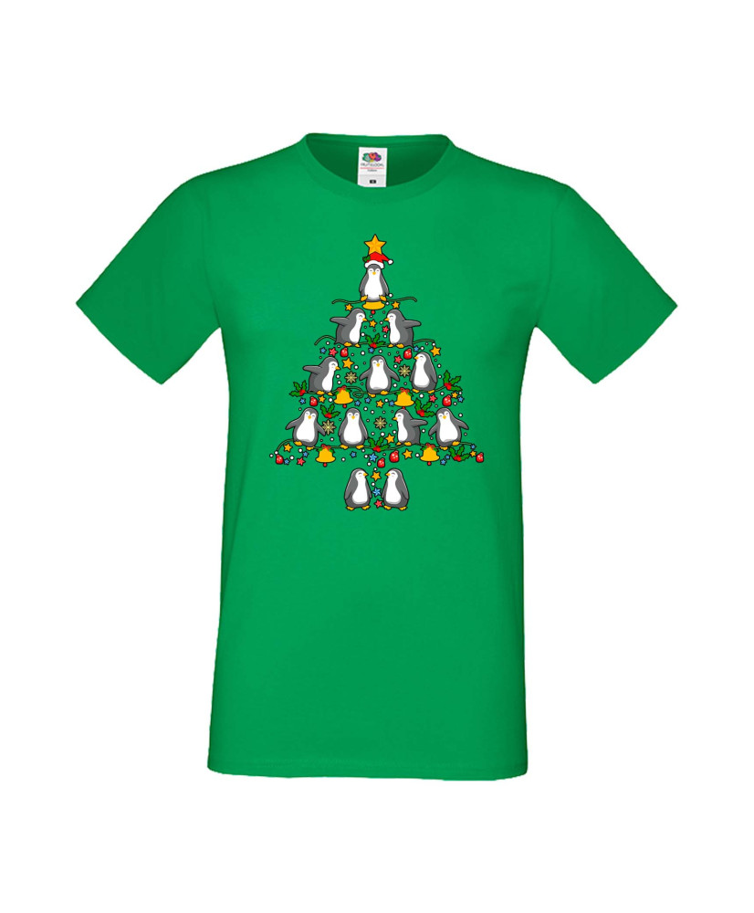 Мъжка Коледна Тениска Подарък За Коледа Нова Година Penguin Christmas Tree Lights