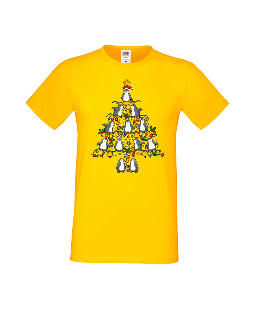 Мъжка Коледна Тениска Подарък За Коледа Нова Година Penguin Christmas Tree Lights