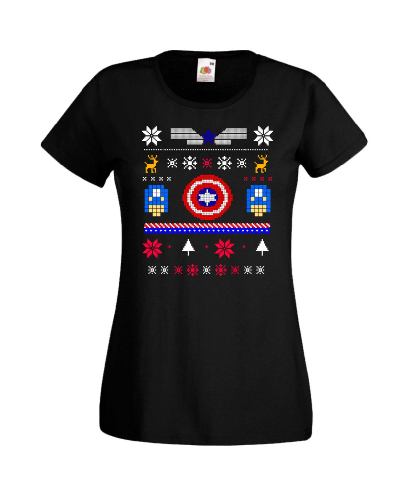 Дамска Коледна Тениска Christmas Holiday Captain America Дамска Коледна Тениска Christmas Holiday Captain America
